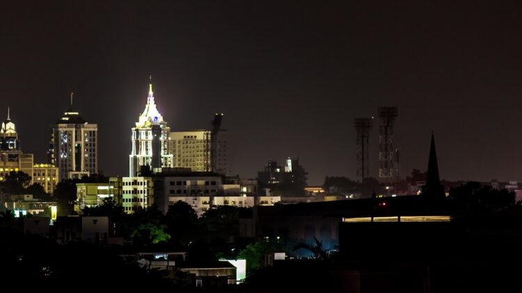 India tech funding 2026: Bengaluru skyline at night