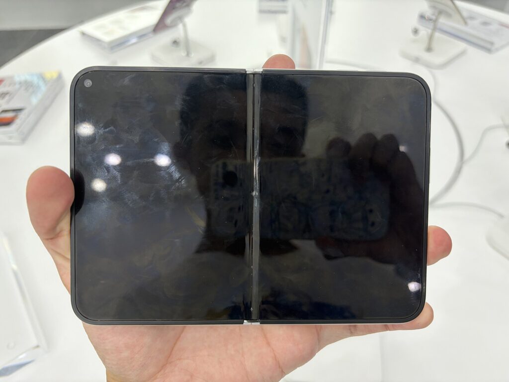 iPhone Duo unfolded, showing the 7.6-inch inner display used for Split View