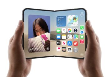 iPhone Duo vs Galaxy Z Fold 8: iPhone Duo held open showing its home screen