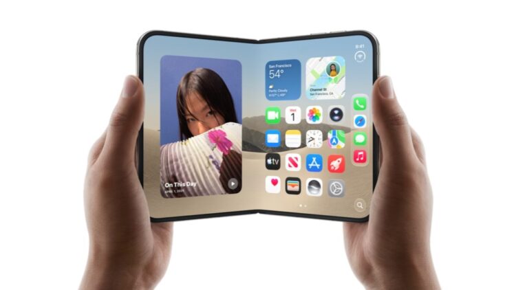 iPhone Duo vs Galaxy Z Fold 8: iPhone Duo held open showing its home screen